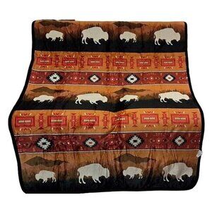 New Rust Rustic Bison Buffalo Sherpa Plush Throw Gift Blanket Native Art Orange
